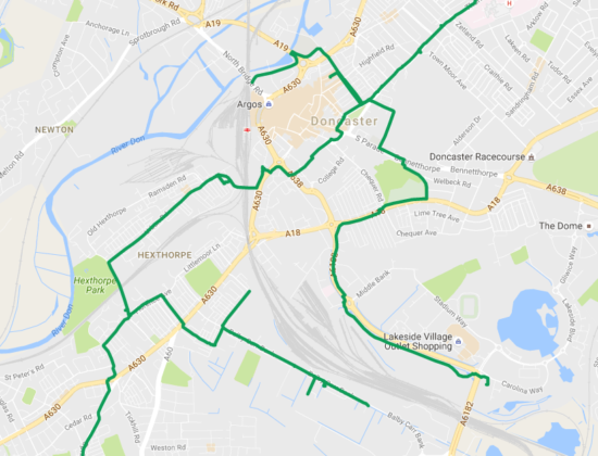 A map of our dark fibre network in Doncaster